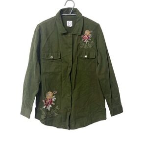 Blue Rain Women's Green Floral Embroidered Utility Shacket Jacket Size M